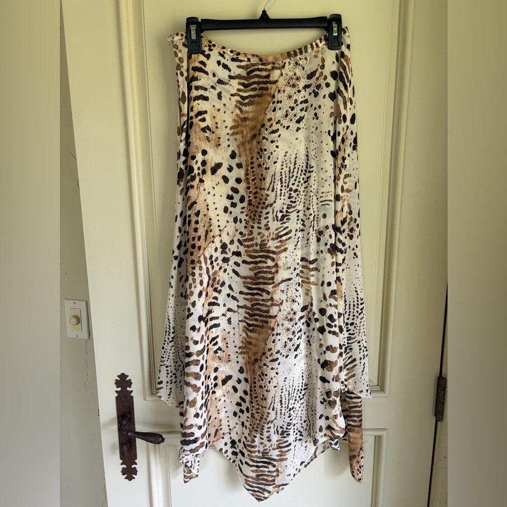 Dana Buchman vintage Animal Print Asymmetrical Skirt in Cream, Brown and Black
